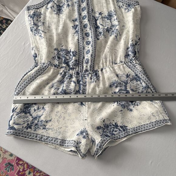 Joie Womens L Boho 100% Silk Blue Floral Sheer Lined Halter Romper Beach Cottage - Picture 11 of 12